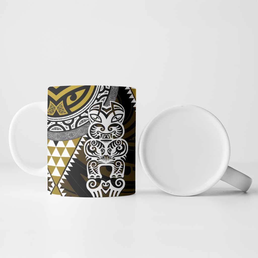 Yellow Aotearoa Niho Taniwha Ceramic Mug Maori Mythology Tooth - Taniko Motifs - Polynesian Pride