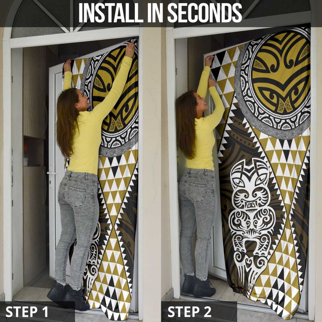 Yellow Aotearoa Niho Taniwha Door Cover Maori Mythology Tooth - Taniko Motifs - Polynesian Pride