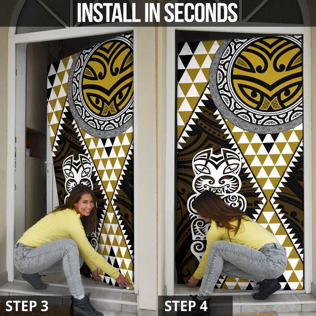 Yellow Aotearoa Niho Taniwha Door Cover Maori Mythology Tooth - Taniko Motifs - Polynesian Pride