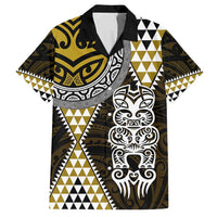 Yellow Aotearoa Niho Taniwha Family Matching Off Shoulder Short Dress and Hawaiian Shirt Maori Mythology Tooth - Taniko Motifs