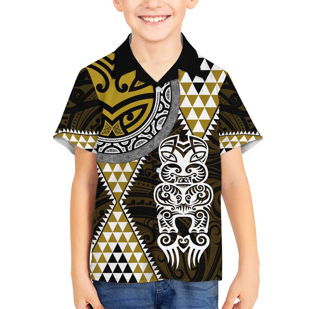 Yellow Aotearoa Niho Taniwha Kid Hawaiian Shirt Maori Mythology Tooth - Taniko Motifs LT14 Kid Yellow - Polynesian Pride