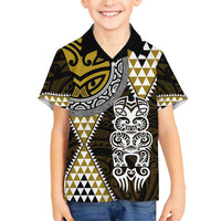 Yellow Aotearoa Niho Taniwha Kid Hawaiian Shirt Maori Mythology Tooth - Taniko Motifs