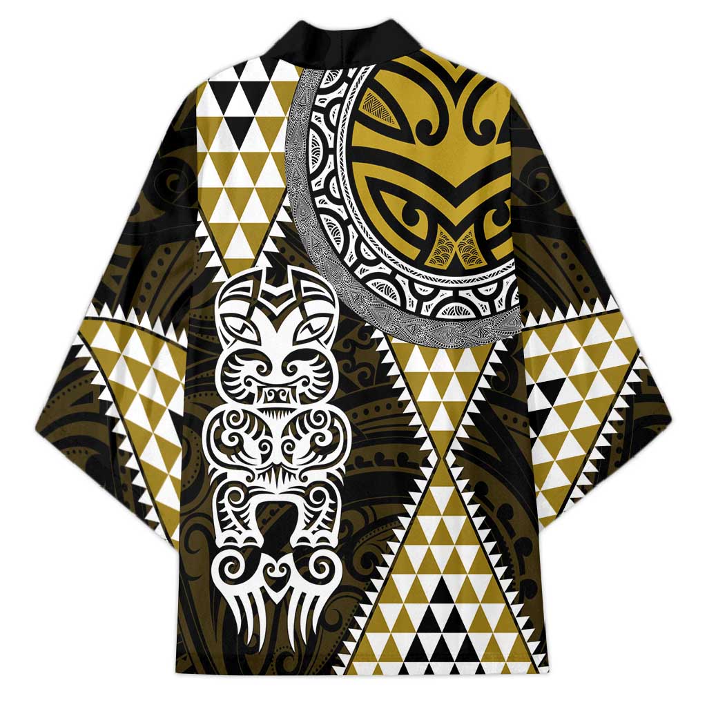 Yellow Aotearoa Niho Taniwha Kimono Maori Mythology Tooth - Taniko Motifs - Polynesian Pride