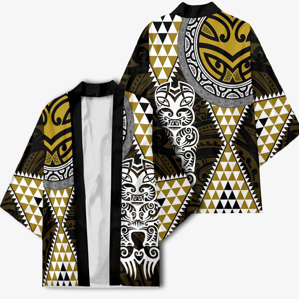 Yellow Aotearoa Niho Taniwha Kimono Maori Mythology Tooth - Taniko Motifs - Polynesian Pride