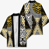 Yellow Aotearoa Niho Taniwha Kimono Maori Mythology Tooth - Taniko Motifs - Polynesian Pride