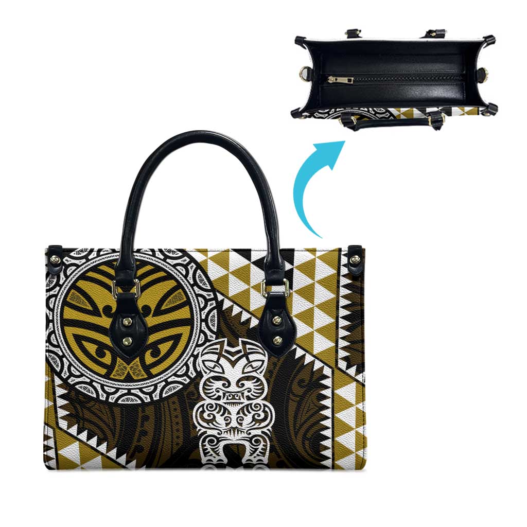 Yellow Aotearoa Niho Taniwha Leather Bag Maori Mythology Tooth - Taniko Motifs - Polynesian Pride