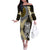 Yellow Aotearoa Niho Taniwha Off The Shoulder Long Sleeve Dress Maori Mythology Tooth - Taniko Motifs