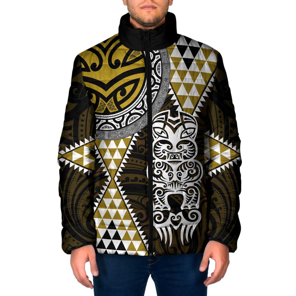 Yellow Aotearoa Niho Taniwha Padded Jacket Maori Mythology Tooth - Taniko Motifs LT14 Men Yellow - Polynesian Pride