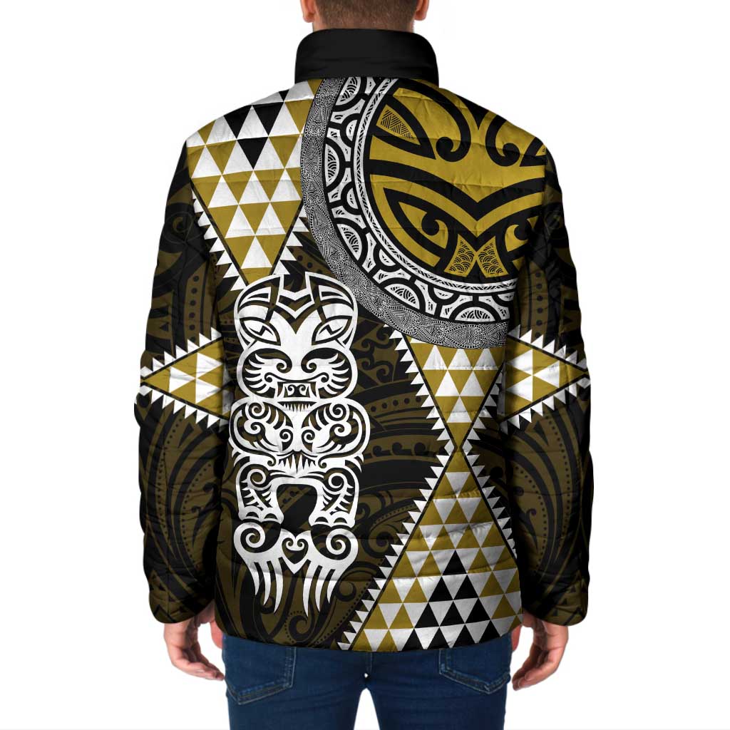 Yellow Aotearoa Niho Taniwha Padded Jacket Maori Mythology Tooth - Taniko Motifs LT14 - Polynesian Pride