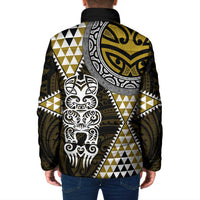 Yellow Aotearoa Niho Taniwha Padded Jacket Maori Mythology Tooth - Taniko Motifs LT14 - Polynesian Pride