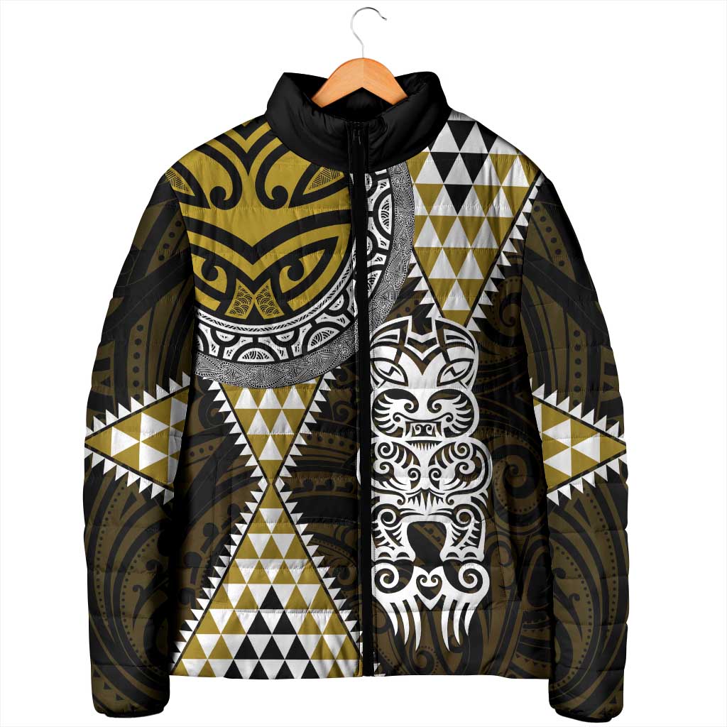 Yellow Aotearoa Niho Taniwha Padded Jacket Maori Mythology Tooth - Taniko Motifs LT14 - Polynesian Pride