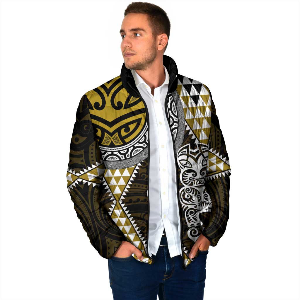 Yellow Aotearoa Niho Taniwha Padded Jacket Maori Mythology Tooth - Taniko Motifs LT14 - Polynesian Pride