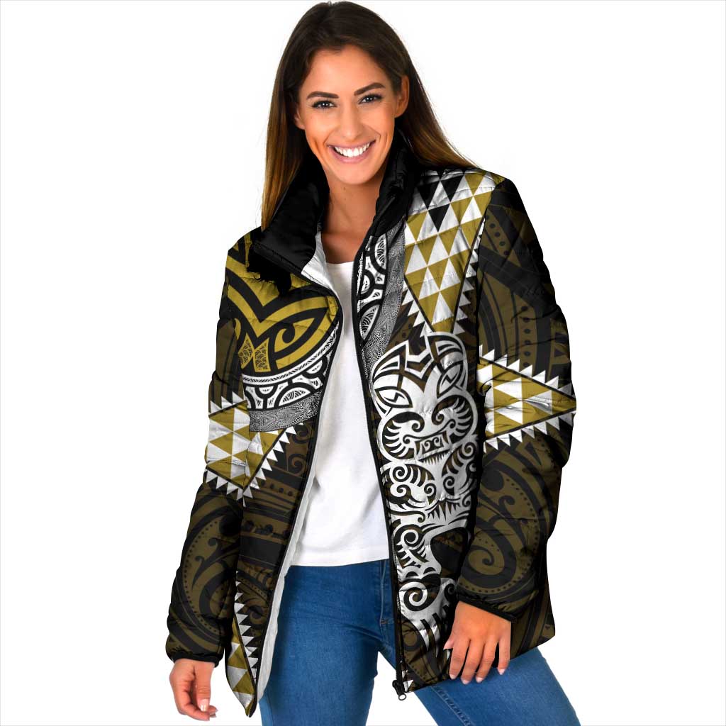 Yellow Aotearoa Niho Taniwha Padded Jacket Maori Mythology Tooth - Taniko Motifs LT14 Women Yellow - Polynesian Pride