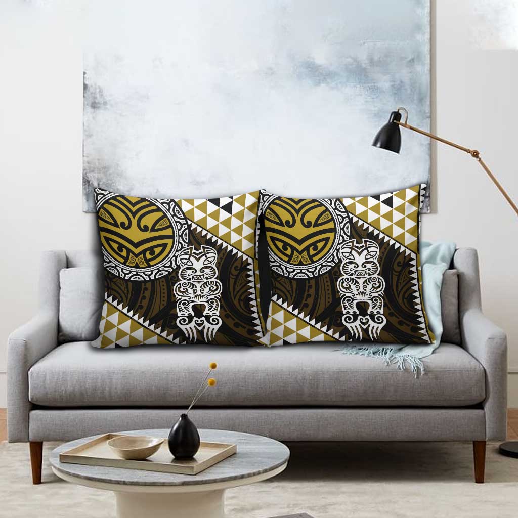 Yellow Aotearoa Niho Taniwha Pillow Cover Maori Mythology Tooth - Taniko Motifs - Polynesian Pride