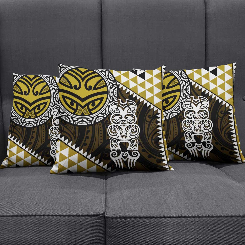 Yellow Aotearoa Niho Taniwha Pillow Cover Maori Mythology Tooth - Taniko Motifs - Polynesian Pride