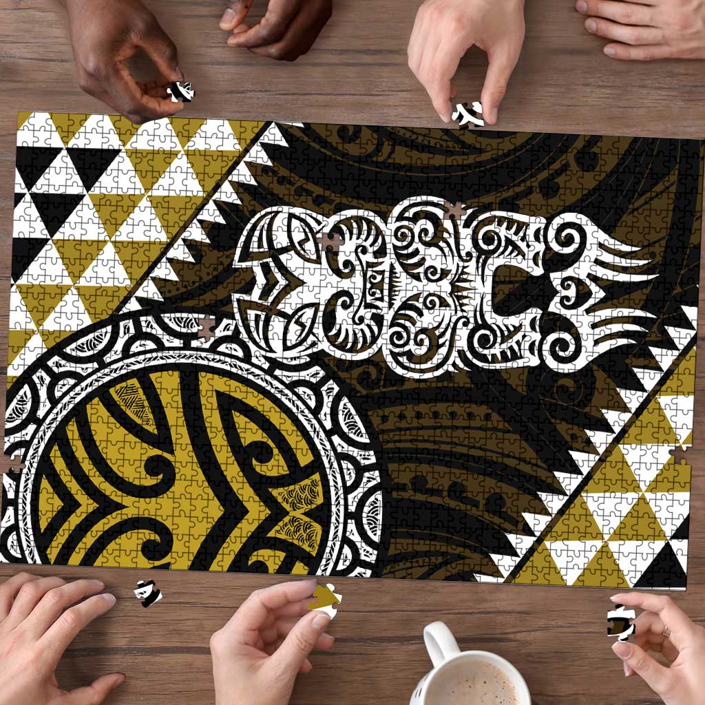 Yellow Aotearoa Niho Taniwha Puzzle Maori Mythology Tooth - Taniko Motifs LT14 - Polynesian Pride