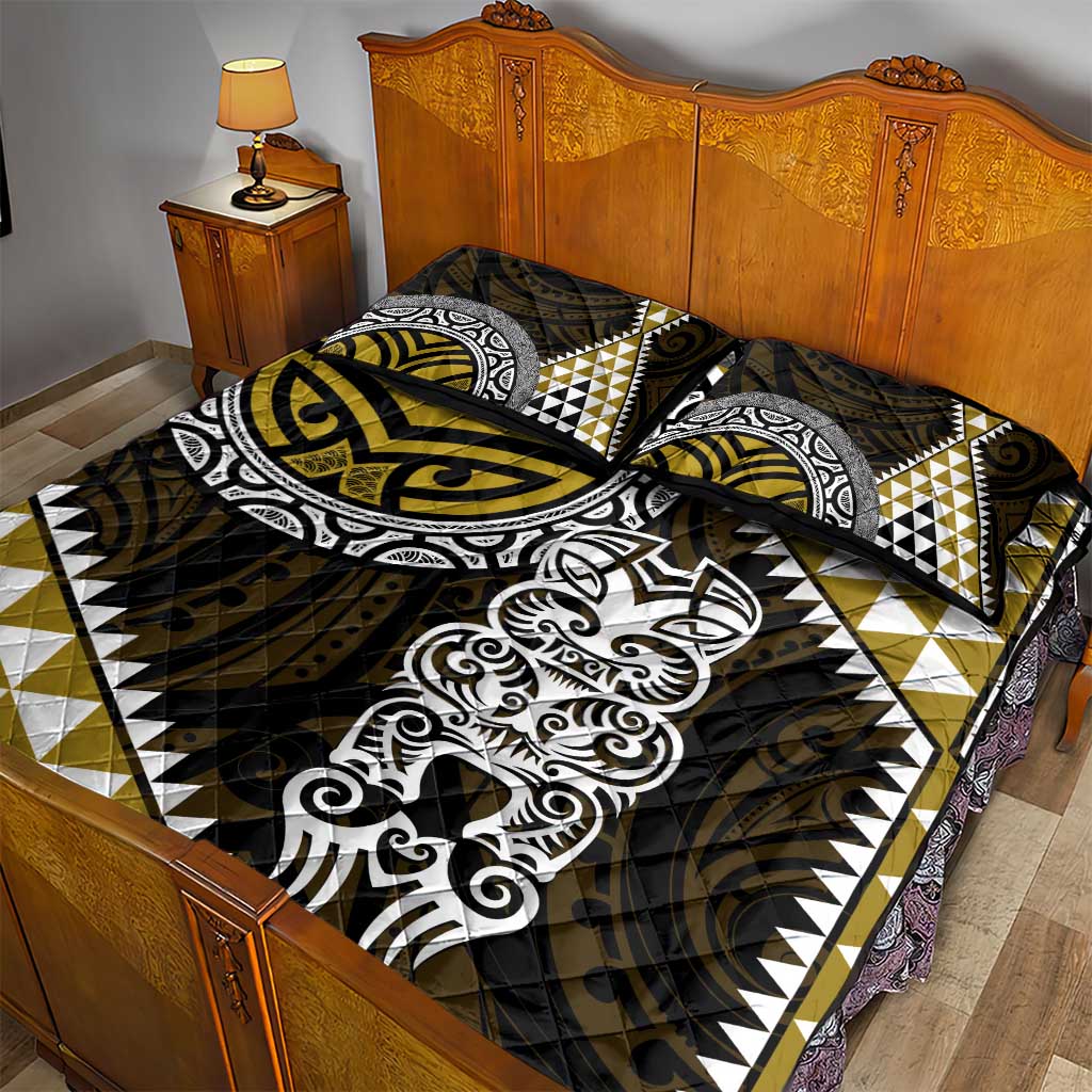 Yellow Aotearoa Niho Taniwha Quilt Bed Set Maori Mythology Tooth - Taniko Motifs