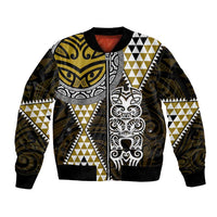 Yellow Aotearoa Niho Taniwha Sleeve Zip Bomber Jacket Maori Mythology Tooth - Taniko Motifs