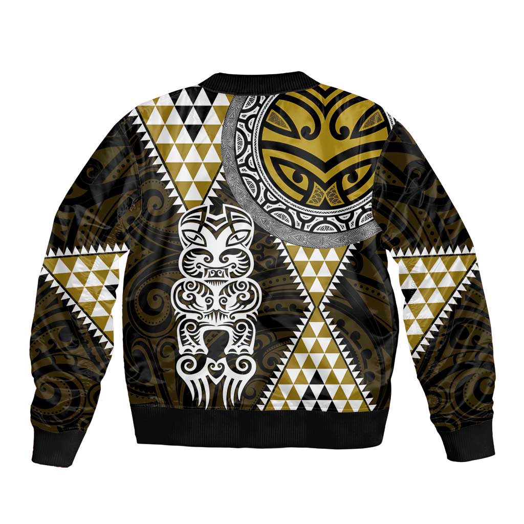 Yellow Aotearoa Niho Taniwha Sleeve Zip Bomber Jacket Maori Mythology Tooth - Taniko Motifs