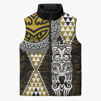 Yellow Aotearoa Niho Taniwha Sleeveless Puffer Jacket Maori Mythology Tooth - Taniko Motifs LT14 Unisex Yellow - Polynesian Pride