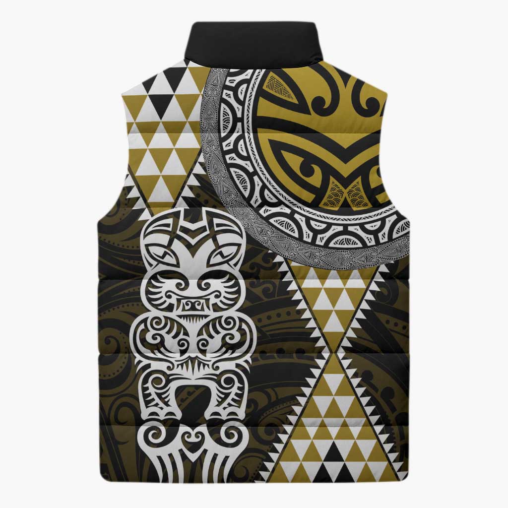 Yellow Aotearoa Niho Taniwha Sleeveless Puffer Jacket Maori Mythology Tooth - Taniko Motifs LT14 - Polynesian Pride
