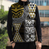 Yellow Aotearoa Niho Taniwha Sleeveless Puffer Jacket Maori Mythology Tooth - Taniko Motifs LT14 - Polynesian Pride