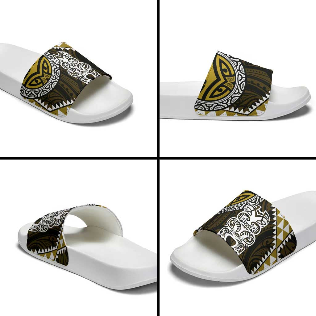 Yellow Aotearoa Niho Taniwha Slide Sandals Maori Mythology Tooth - Taniko Motifs - Polynesian Pride