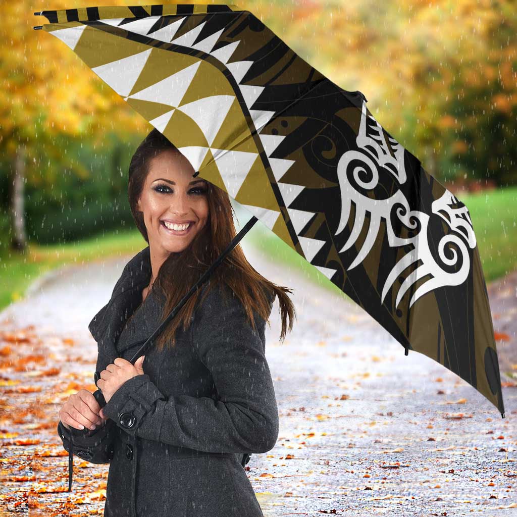 Yellow Aotearoa Niho Taniwha Umbrella Maori Mythology Tooth - Taniko Motifs - Polynesian Pride