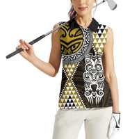 Yellow Aotearoa Niho Taniwha Women Sleeveless Polo Shirt Maori Mythology Tooth - Taniko Motifs