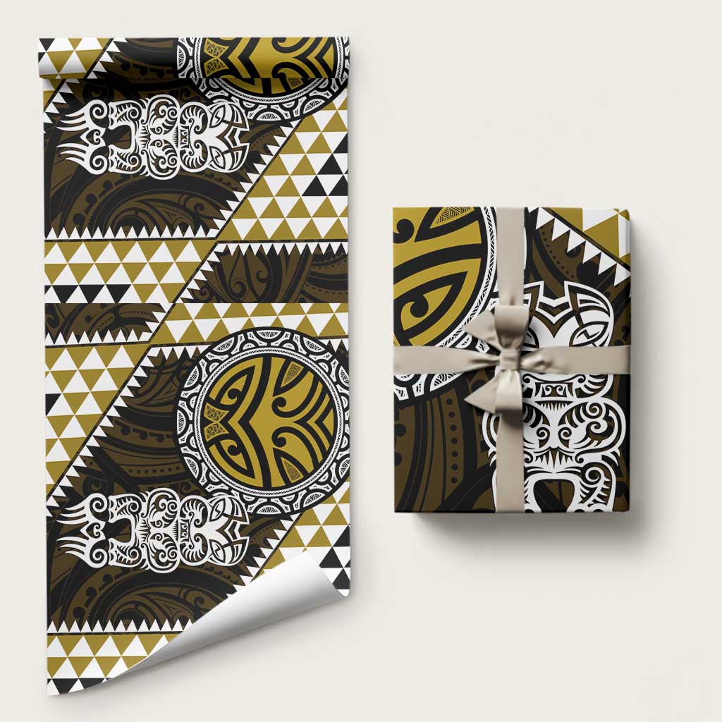 Yellow Aotearoa Niho Taniwha Wrapping Paper Maori Mythology Tooth - Taniko Motifs - Polynesian Pride