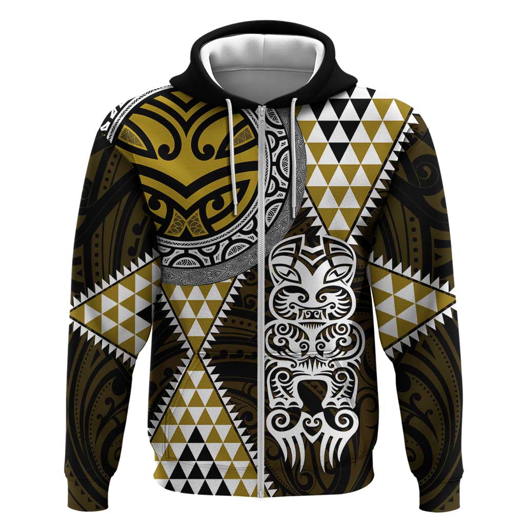 Yellow Aotearoa Niho Taniwha Zip Hoodie Maori Mythology Tooth - Taniko Motifs LT14 Zip Hoodie Yellow - Polynesian Pride