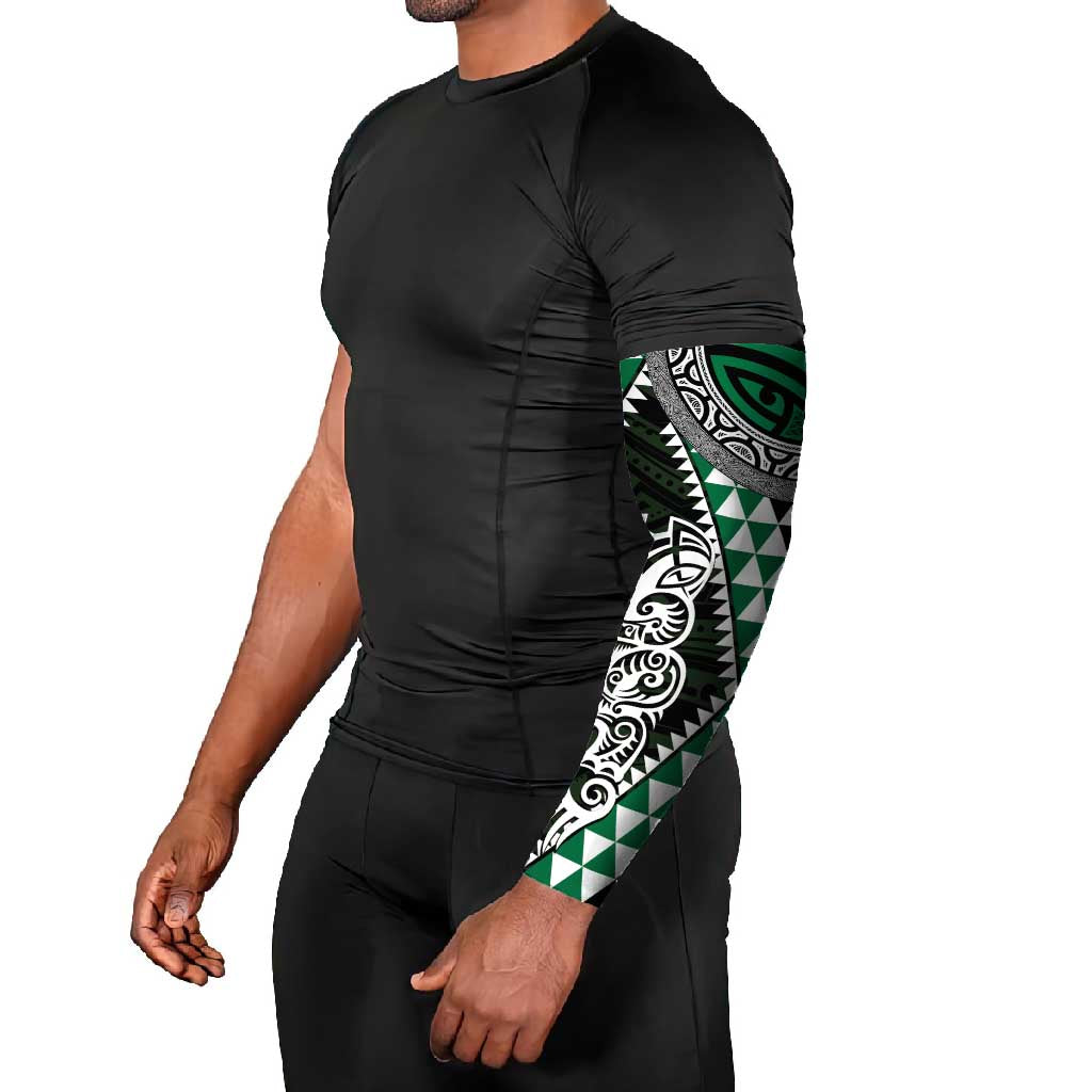 Green Aotearoa Niho Taniwha Arm Sleeves Maori Mythology Tooth - Taniko Motifs - Polynesian Pride