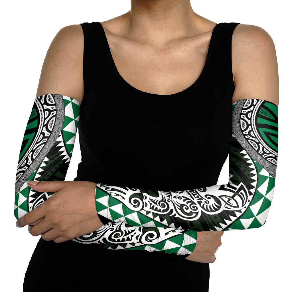 Green Aotearoa Niho Taniwha Arm Sleeves Maori Mythology Tooth - Taniko Motifs - Polynesian Pride