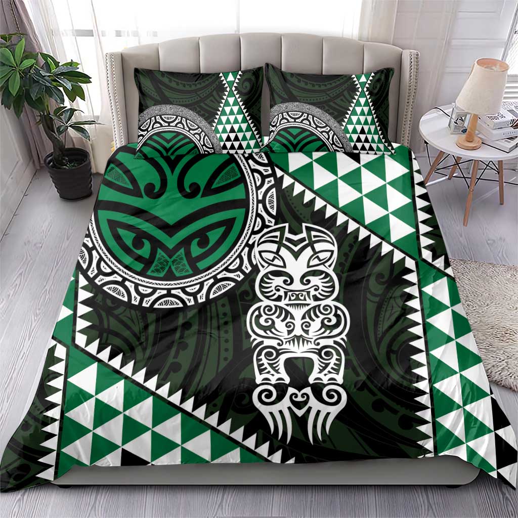 Green Aotearoa Niho Taniwha Bedding Set Maori Mythology Tooth - Taniko Motifs