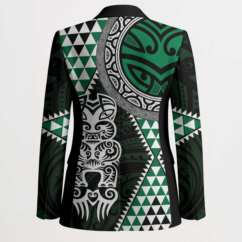 Green Aotearoa Niho Taniwha Blazer Maori Mythology Tooth - Taniko Motifs - Polynesian Pride