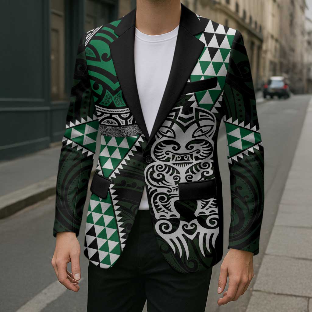 Green Aotearoa Niho Taniwha Blazer Maori Mythology Tooth - Taniko Motifs - Polynesian Pride