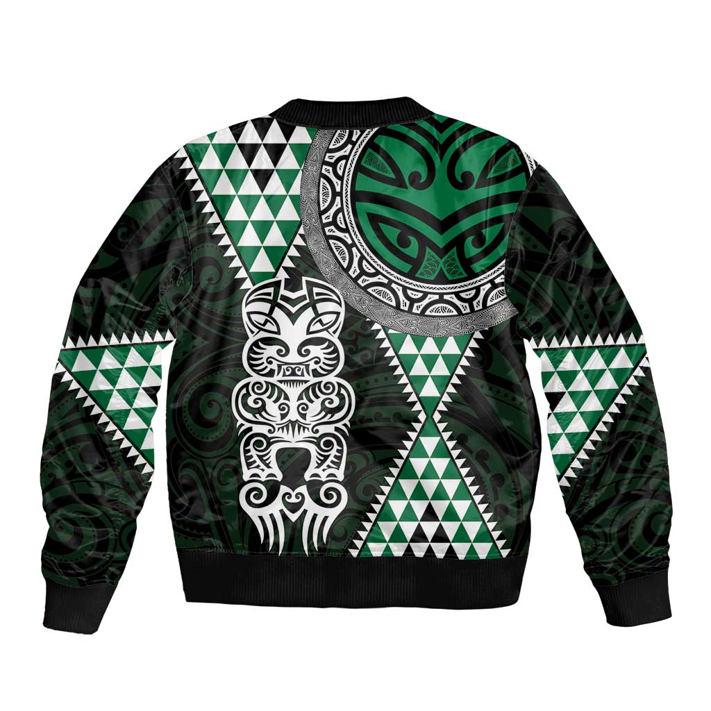 Green Aotearoa Niho Taniwha Bomber Jacket Maori Mythology Tooth - Taniko Motifs