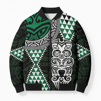 Green Aotearoa Niho Taniwha Bomber Puffer Jacket Maori Mythology Tooth - Taniko Motifs LT14 Unisex Green - Polynesian Pride