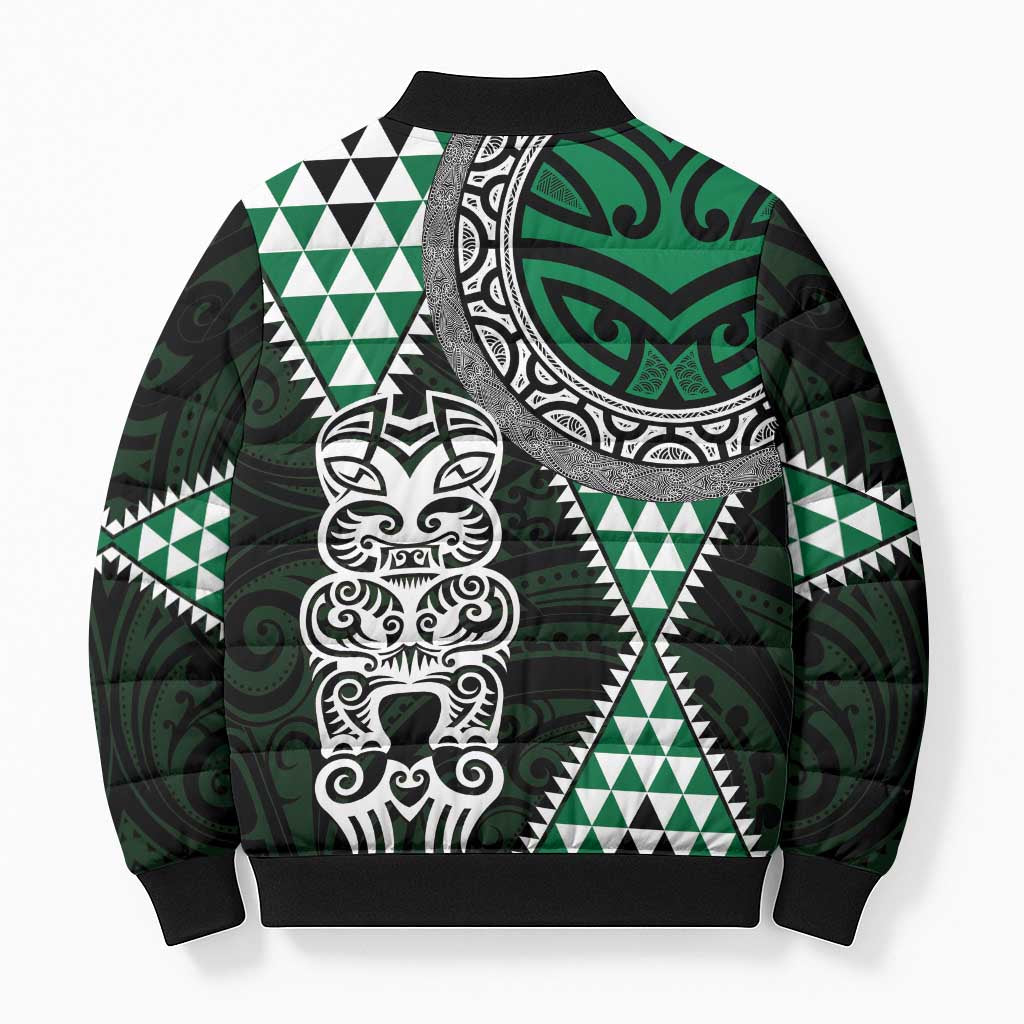 Green Aotearoa Niho Taniwha Bomber Puffer Jacket Maori Mythology Tooth - Taniko Motifs LT14 - Polynesian Pride
