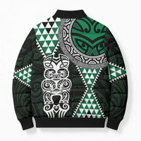 Green Aotearoa Niho Taniwha Bomber Puffer Jacket Maori Mythology Tooth - Taniko Motifs LT14 - Polynesian Pride