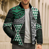 Green Aotearoa Niho Taniwha Bomber Puffer Jacket Maori Mythology Tooth - Taniko Motifs LT14 - Polynesian Pride