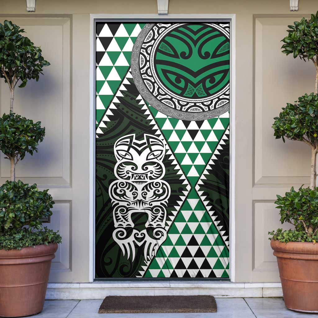 Green Aotearoa Niho Taniwha Door Cover Maori Mythology Tooth - Taniko Motifs - Polynesian Pride