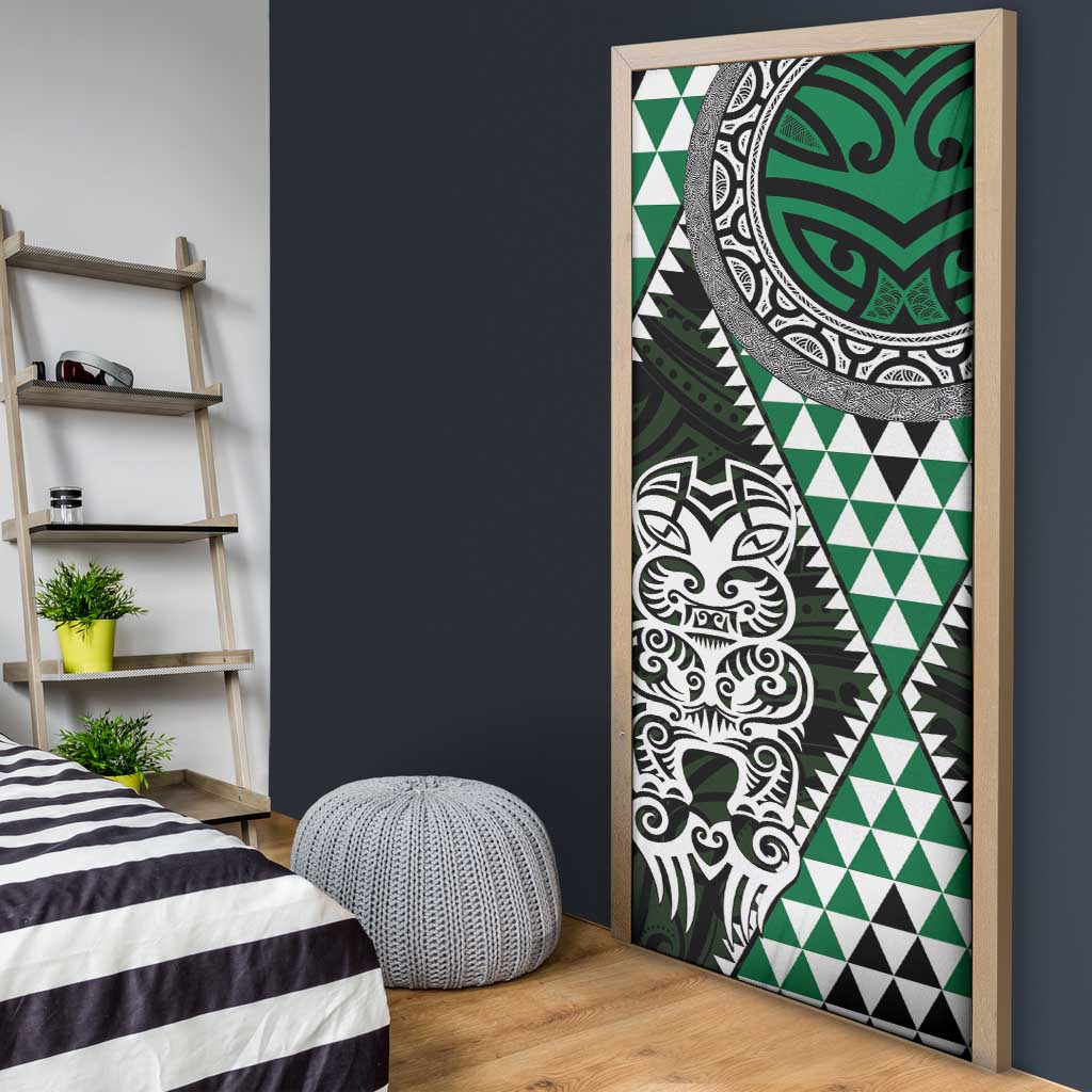 Green Aotearoa Niho Taniwha Door Cover Maori Mythology Tooth - Taniko Motifs - Polynesian Pride