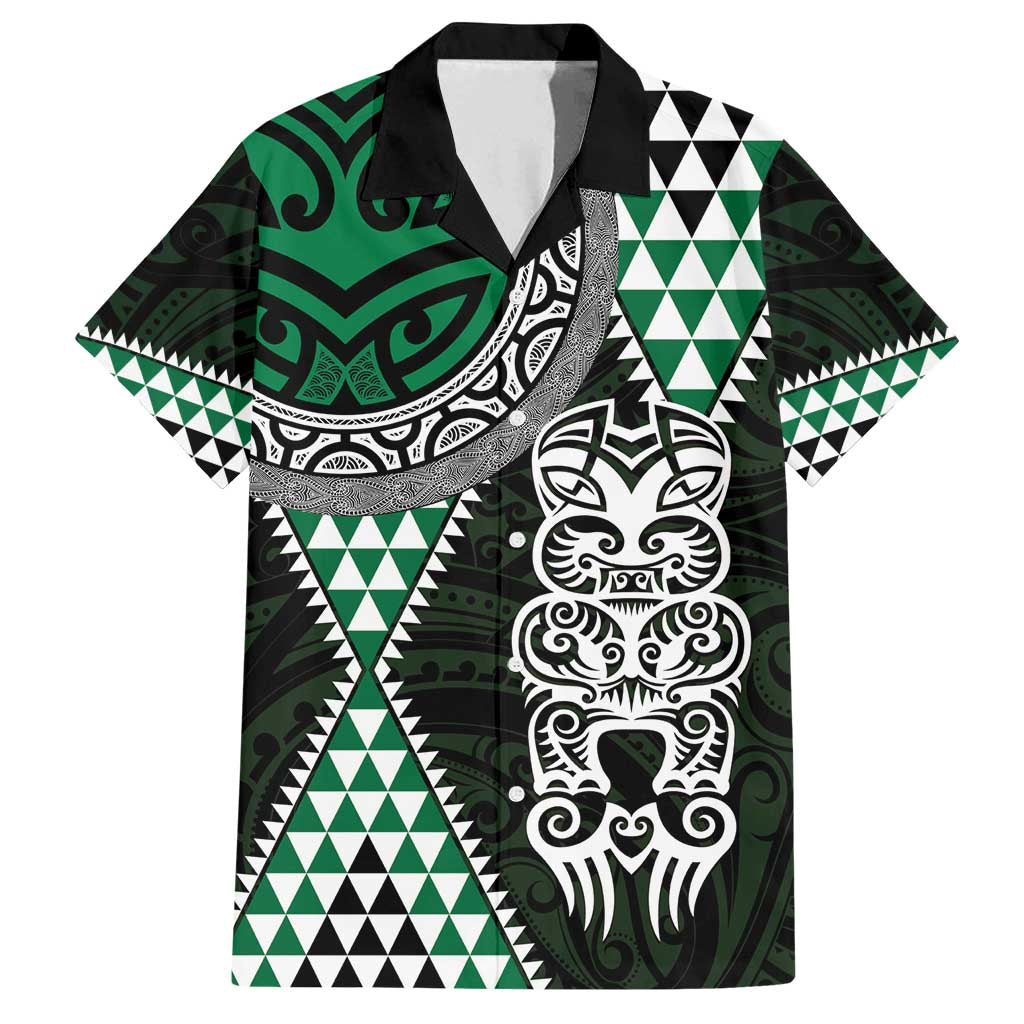 Green Aotearoa Niho Taniwha Family Matching Off Shoulder Maxi Dress and Hawaiian Shirt Maori Mythology Tooth - Taniko Motifs