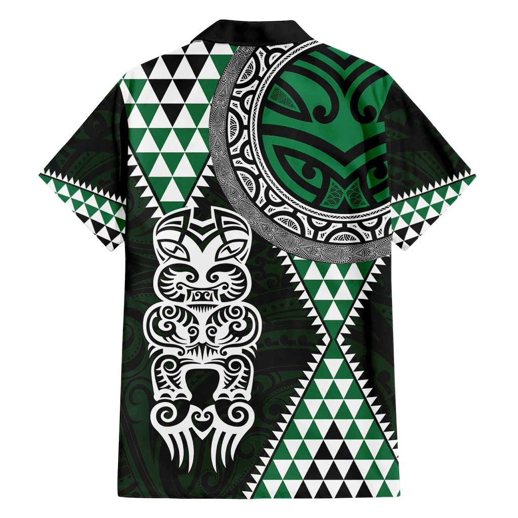 Green Aotearoa Niho Taniwha Family Matching Off Shoulder Maxi Dress and Hawaiian Shirt Maori Mythology Tooth - Taniko Motifs