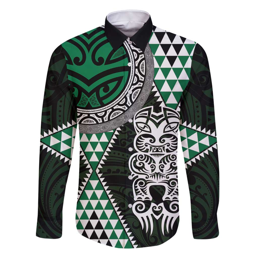 Green Aotearoa Niho Taniwha Family Matching Off Shoulder Short Dress and Hawaiian Shirt Maori Mythology Tooth - Taniko Motifs
