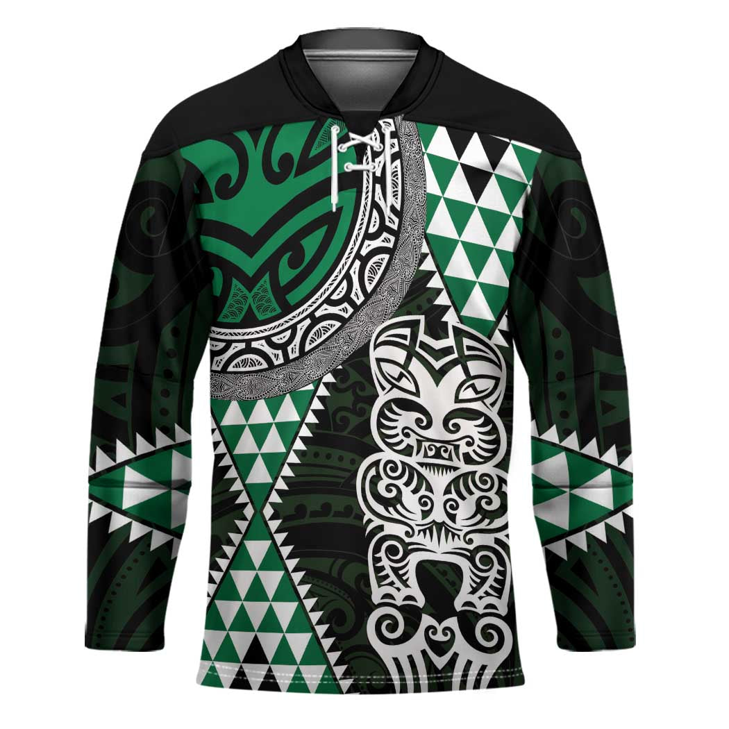 Green Aotearoa Niho Taniwha Hockey Jersey Maori Mythology Tooth - Taniko Motifs - Polynesian Pride