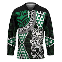 Green Aotearoa Niho Taniwha Hockey Jersey Maori Mythology Tooth - Taniko Motifs - Polynesian Pride