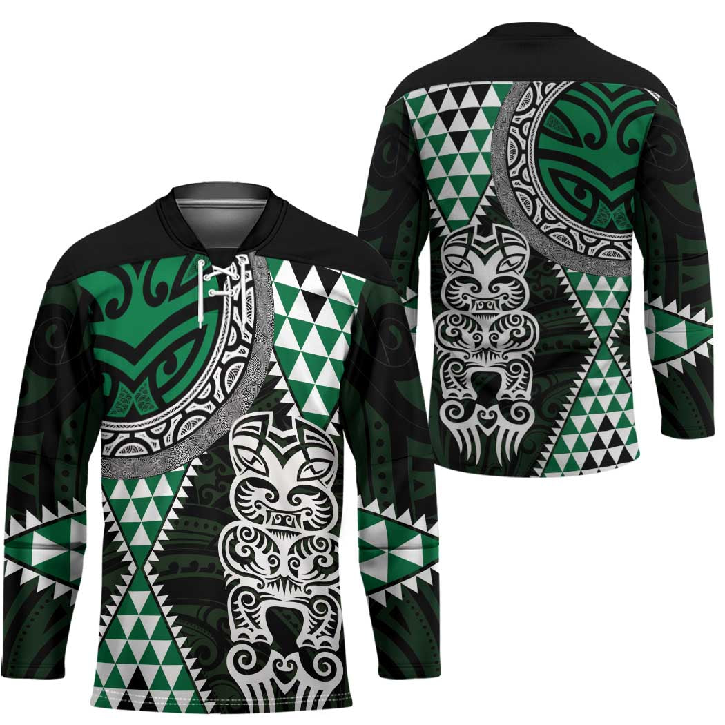 Green Aotearoa Niho Taniwha Hockey Jersey Maori Mythology Tooth - Taniko Motifs - Polynesian Pride