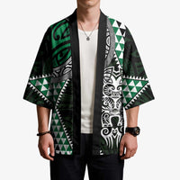 Green Aotearoa Niho Taniwha Kimono Maori Mythology Tooth - Taniko Motifs - Polynesian Pride